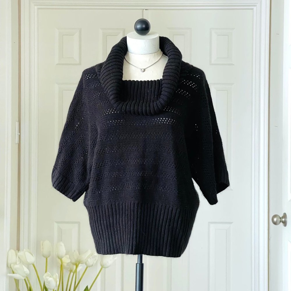 New Directions 100% Acrylic Large Size Black Turtle Neck Poncho Sweater